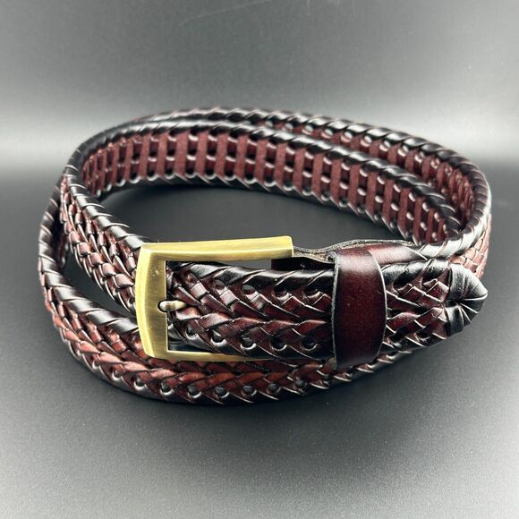 Men's Belt Braided Leather Two-tone Brown 1-3/8 in Wide Fully Adjustable XL XXL - Picture 1 of 9